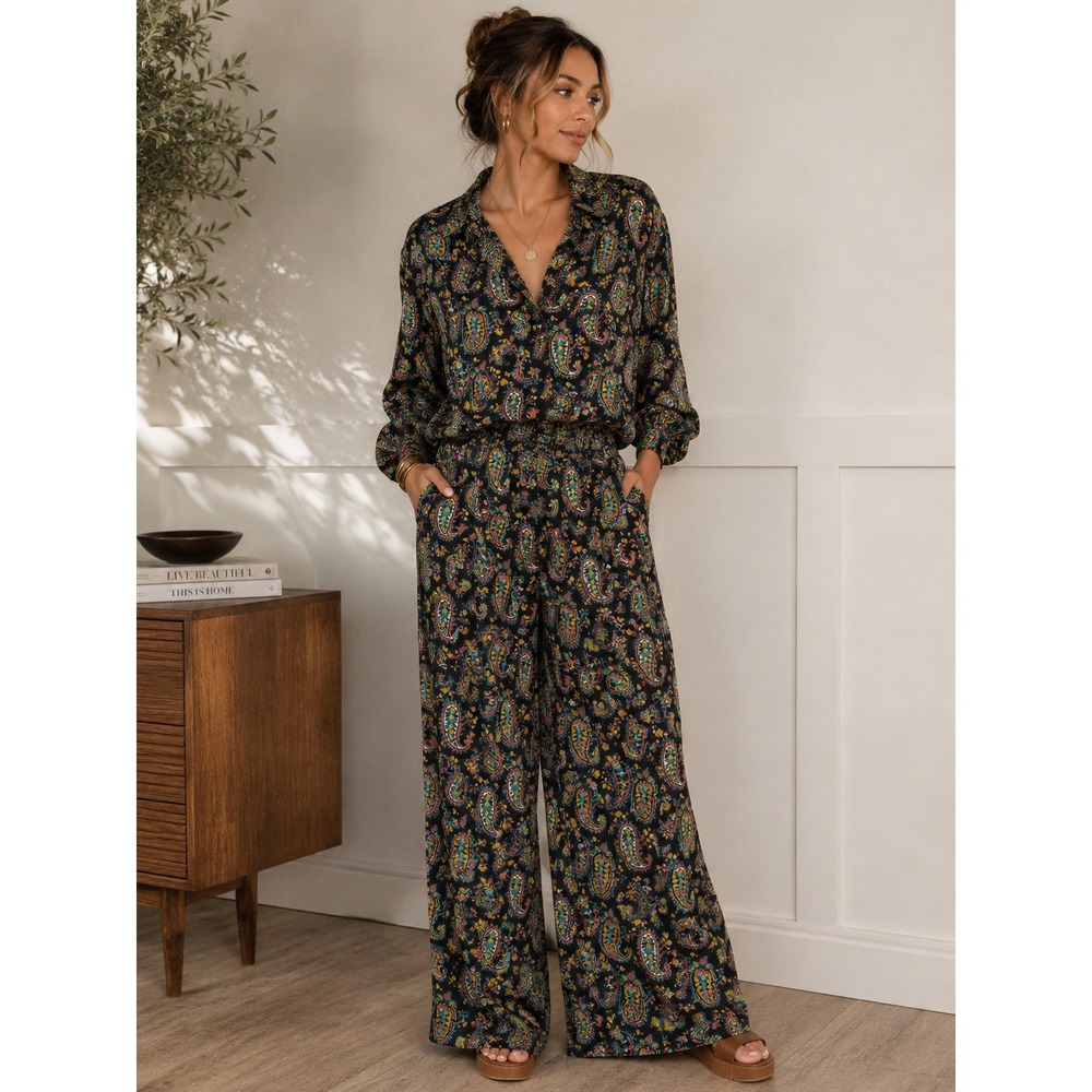 Vintage‎ Handmade Paisley Two Piece Set — Matching Blazer & Wide Leg Pants